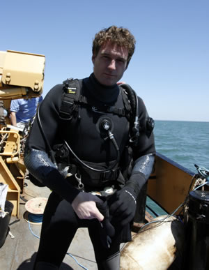 Preparing to dive - BBC TV historian Dan Snow explores a lost 500 year old shipwreck